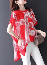 Load image into Gallery viewer, New Red O Neck Print Chiffon T Shirt Short Sleeve