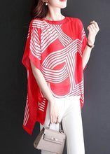 Load image into Gallery viewer, New Red O Neck Print Chiffon T Shirt Short Sleeve