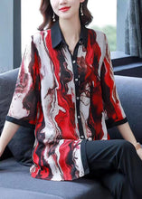 Load image into Gallery viewer, New Red Peter Pan Collar Print Button Patchwork Chiffon Shirts Bracelet Sleeve