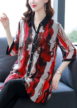 Load image into Gallery viewer, New Red Peter Pan Collar Print Button Patchwork Chiffon Shirts Bracelet Sleeve