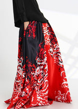 Load image into Gallery viewer, New Red Print Pockets High Waist Silk Skirts Spring