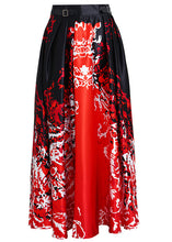 Load image into Gallery viewer, New Red Print Pockets High Waist Silk Skirts Spring