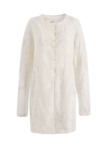 New Retro Beige Embroidered Shirts Dress Long Sleeve