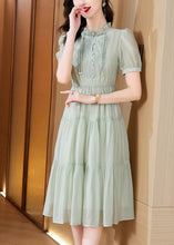 Load image into Gallery viewer, New Retro Light Green Ruffled Tasseled Embroidered Cotton Dress Summer