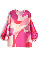 Load image into Gallery viewer, New Rose O Neck Print Button Silk Blouse Spring