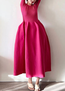 New Rose O Neck Solid Knit Long Dresses Half Sleeve