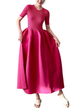 Load image into Gallery viewer, New Rose O Neck Solid Knit Long Dresses Half Sleeve