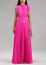 Load image into Gallery viewer, New Rose Ruffled Button Sashes Chiffon Maxi Dresses Sleeveless