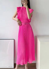 Load image into Gallery viewer, New Rose Ruffled Button Sashes Chiffon Maxi Dresses Sleeveless