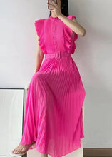 Load image into Gallery viewer, New Rose Ruffled Button Sashes Chiffon Maxi Dresses Sleeveless