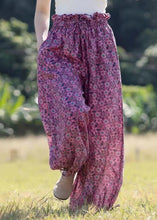 Load image into Gallery viewer, New Rose Ruffled Print Lace Up Linen Crop Pants Summer