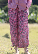 Load image into Gallery viewer, New Rose Ruffled Print Lace Up Linen Crop Pants Summer