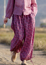 Load image into Gallery viewer, New Rose Ruffled Print Lace Up Linen Crop Pants Summer