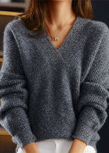 Load image into Gallery viewer, New Simple Grey V Neck Thick Cozy Knit Pullover Fall