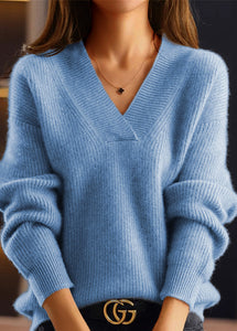 New Simple Grey V Neck Thick Cozy Knit Pullover Fall