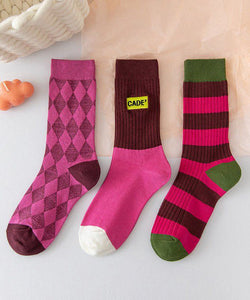 New Stripe Embroidery Versatile Trendy Mid Calf Socks