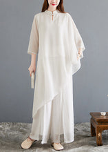 Load image into Gallery viewer, New White Asymmetrical Button Chiffon Sets 2 Pieces Half Sleeve