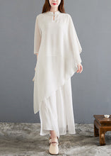 Load image into Gallery viewer, New White Asymmetrical Button Chiffon Sets 2 Pieces Half Sleeve