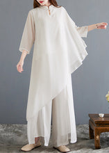 Load image into Gallery viewer, New White Asymmetrical Button Chiffon Sets 2 Pieces Half Sleeve