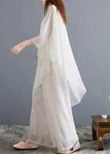 Load image into Gallery viewer, New White Asymmetrical Button Chiffon Sets 2 Pieces Half Sleeve