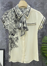 Load image into Gallery viewer, New White Bow Button Print Chiffon Top Summer