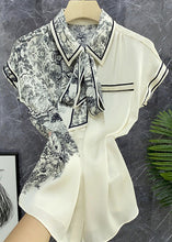 Load image into Gallery viewer, New White Bow Button Print Chiffon Top Summer