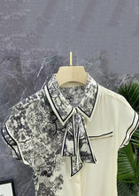 Load image into Gallery viewer, New White Bow Button Print Chiffon Top Summer