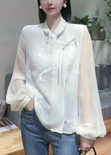 Load image into Gallery viewer, New White Embroidered Chinese Button Chiffon Shirt Spring