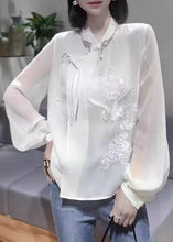 Load image into Gallery viewer, New White Embroidered Chinese Button Chiffon Shirt Spring