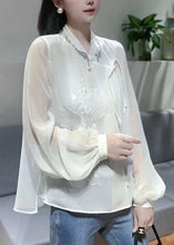 Load image into Gallery viewer, New White Embroidered Chinese Button Chiffon Shirt Spring