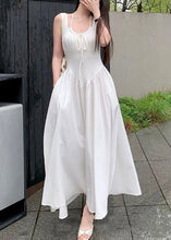 Load image into Gallery viewer, New White Lace Up Pockets Cotton Long Dress Sleeveless