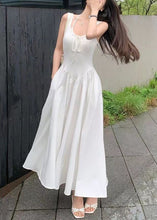 Load image into Gallery viewer, New White Lace Up Pockets Cotton Long Dress Sleeveless