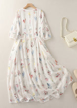 Load image into Gallery viewer, New White O-Neck Lace Up Cotton Dresses Half Sleeve