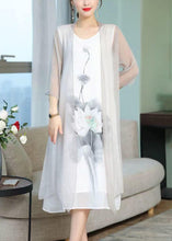 Load image into Gallery viewer, New White Print Cardigan And Tank Dress Two Pieces Set Bracelet Sleeve