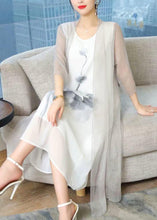 Load image into Gallery viewer, New White Print Cardigan And Tank Dress Two Pieces Set Bracelet Sleeve