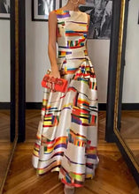 Load image into Gallery viewer, New White Print High Waist Silk Long Dress Sleeveless