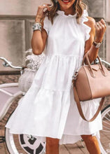 Load image into Gallery viewer, New White Ruffled Solid Cotton Dress Sleeveless