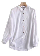 Load image into Gallery viewer, New White Stand Collar Button Cotton Blouses Long Sleeve