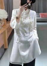 Load image into Gallery viewer, New White Stand Collar Embroidered Button Silk Shirt Long Sleeve