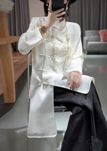 Load image into Gallery viewer, New White Stand Collar Embroidered Button Silk Shirt Long Sleeve