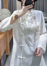 Load image into Gallery viewer, New White Stand Collar Embroidered Button Silk Shirt Long Sleeve