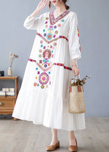 Load image into Gallery viewer, New White V Neck Embroidered Cotton Long Dresses Spring