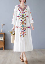 Load image into Gallery viewer, New White V Neck Embroidered Cotton Long Dresses Spring