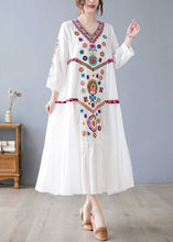 Load image into Gallery viewer, New White V Neck Embroidered Cotton Long Dresses Spring