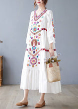 Load image into Gallery viewer, New White V Neck Embroidered Cotton Long Dresses Spring