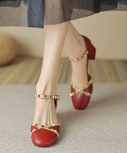 Load image into Gallery viewer, New Wine Red Rivet Buckle Strap Cowhide Leather Sandals