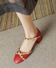 Load image into Gallery viewer, New Wine Red Rivet Buckle Strap Cowhide Leather Sandals