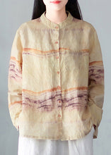 Load image into Gallery viewer, New Yellow Button Print Linen Shirt Long Sleeve