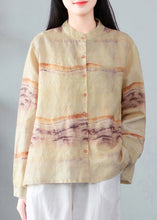 Load image into Gallery viewer, New Yellow Button Print Linen Shirt Long Sleeve