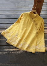 Load image into Gallery viewer, New Yellow Embroidered Button Cotton Shirt Long Sleeve